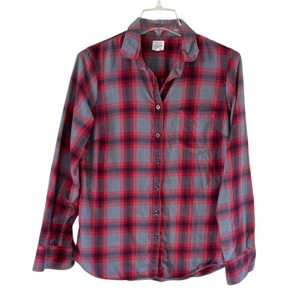J. Crew Tops - J.Crew Plaid Button-down Shirt Long Buttoned Sleeves Size Small Gray and Red